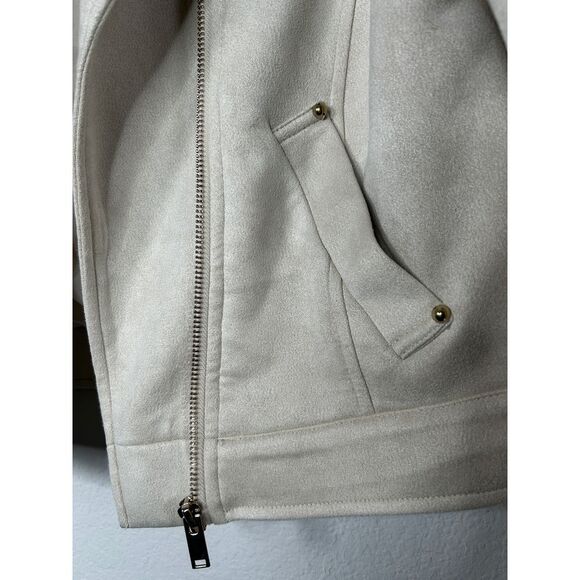 Catherine Maladrino Zip Jacket Sz SP Beige Tan Preppy Casual Gold Hardware Moto - Picture 3 of 7